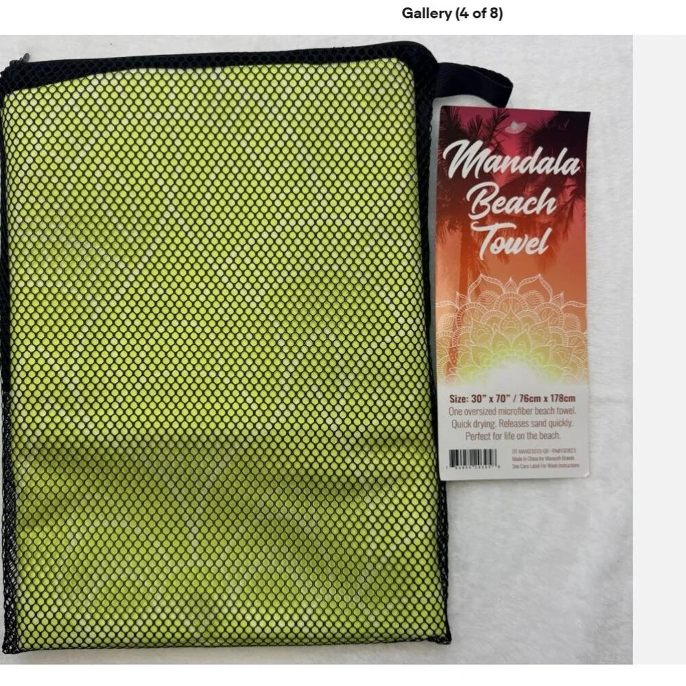 Mandala Beach Towel Oversized Microfiber Quick Dry BT-MAN3070-GR Neon Green NWT